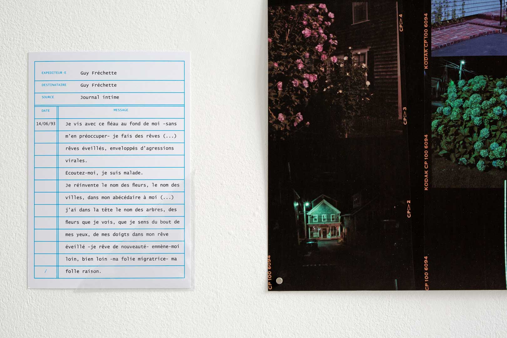 Vue de l'exposition intitulée "Be my ghost" : Impression numérique d’après planche contact. Photographies prises à Provincetown pour le recueil La mariée pompeuse : trop de tumulte dans l’enrobage, G. Fréchette, 1991, ©AGQ